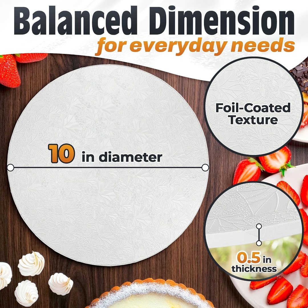 10 Inch Round Cake Board, White Cake Drum, 1/2 Inch Thick Cardboard, view 3