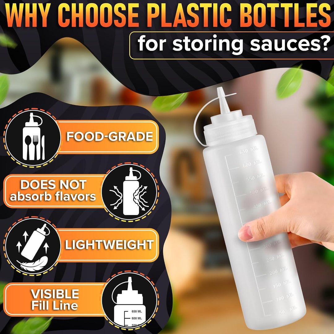 10-Pack 24oz Condiment Squeeze Bottles for Sauces, Large Sauce Bottle , view 4