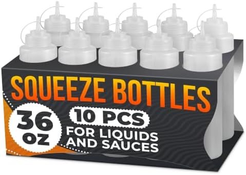 10 Pack 36 oz Plastic Condiment Squeeze Bottles for Sauces and Syrup