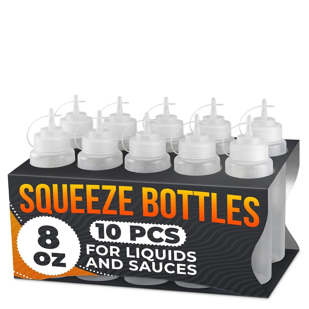 10 Pack Condiment Squeeze Bottles for Sauces, 8 oz Plastic Sauce Bottl, view 2