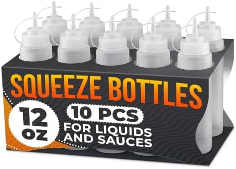 10-Pack Plastic Condiment Squeeze Bottles 12 oz for Sauces, Oil