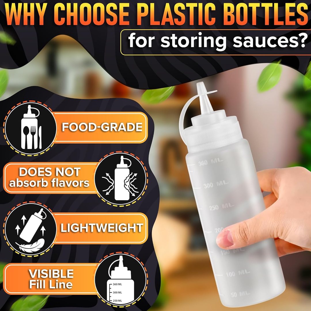 10-Pack Plastic Condiment Squeeze Bottles 12 oz for Sauces, Oil, view 4