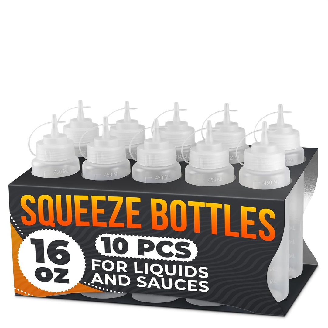10-Pack Plastic Condiment Squeeze Bottles 16 oz for Sauces, Oil, view 2