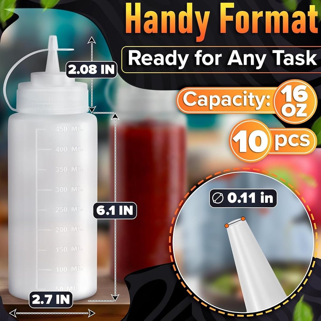 10-Pack Plastic Condiment Squeeze Bottles 16 oz for Sauces, Oil, view 5