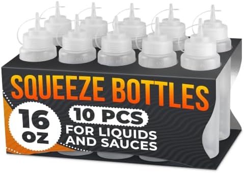 10-Pack Plastic Condiment Squeeze Bottles 16 oz for Sauces, Oil