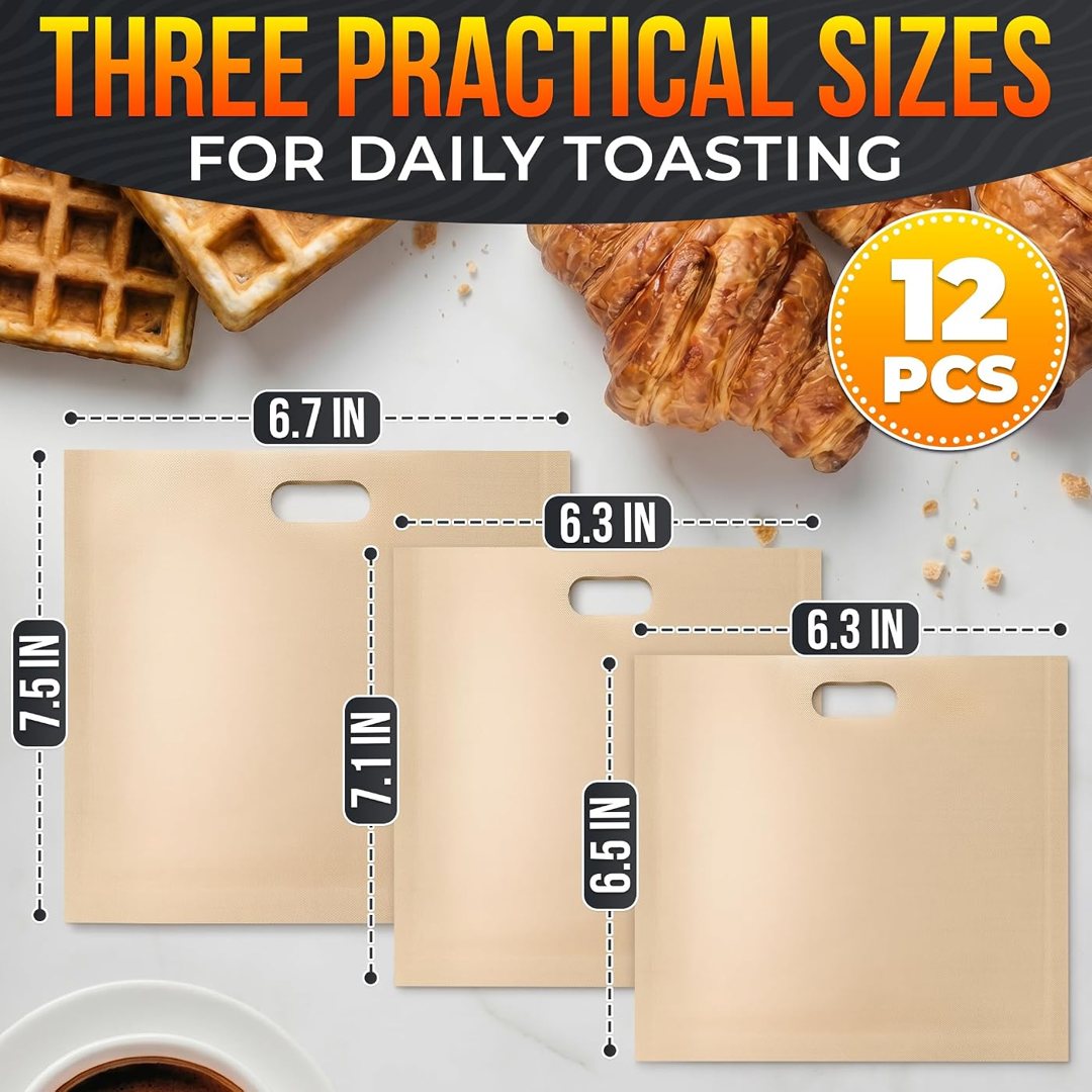 12 Pack Toaster Bags Reusable, 3 Sizes, Non-Stick, Heat Resistant, view 3
