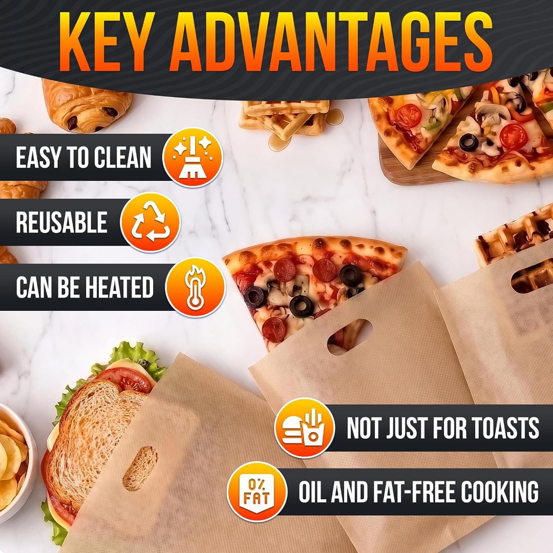 12 Pack Toaster Bags Reusable, 3 Sizes, Non-Stick, Heat Resistant, view 5