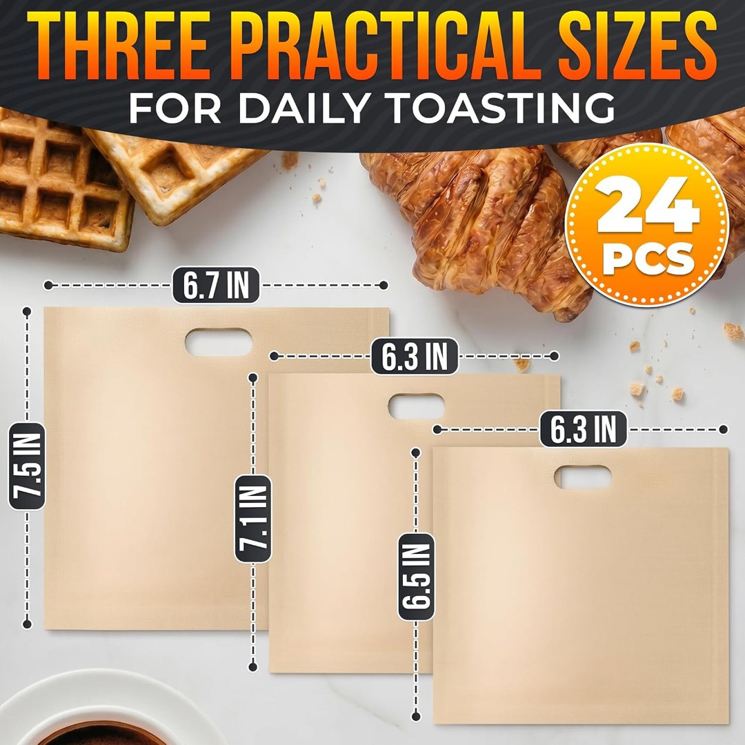 24 Pack Toaster Bags Reusable, 3 Sizes, Non-Stick, Heat Resistant, view 3
