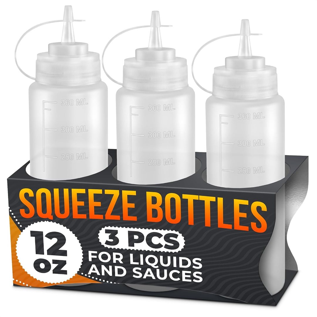 3-Pack 12 oz Condiment Squeeze Bottles for Sauces, Squirt Bottle for O, view 2