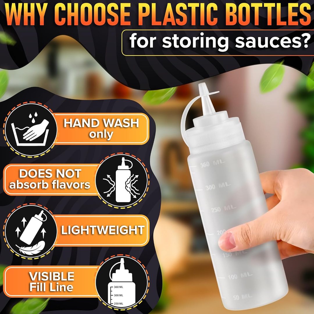 3-Pack 12 oz Condiment Squeeze Bottles for Sauces, Squirt Bottle for O, view 4