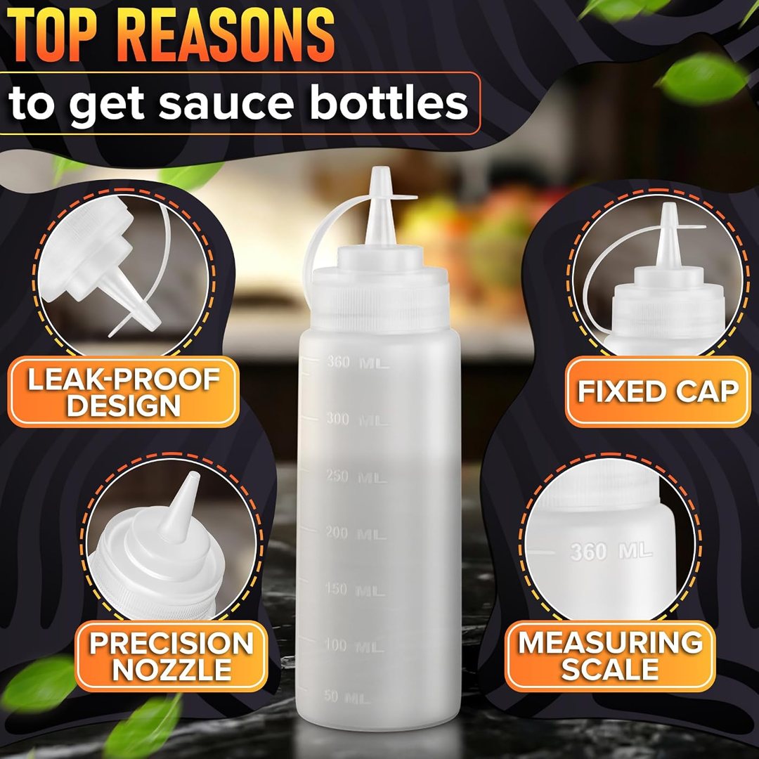 3-Pack 12 oz Condiment Squeeze Bottles for Sauces, Squirt Bottle for O, view 5