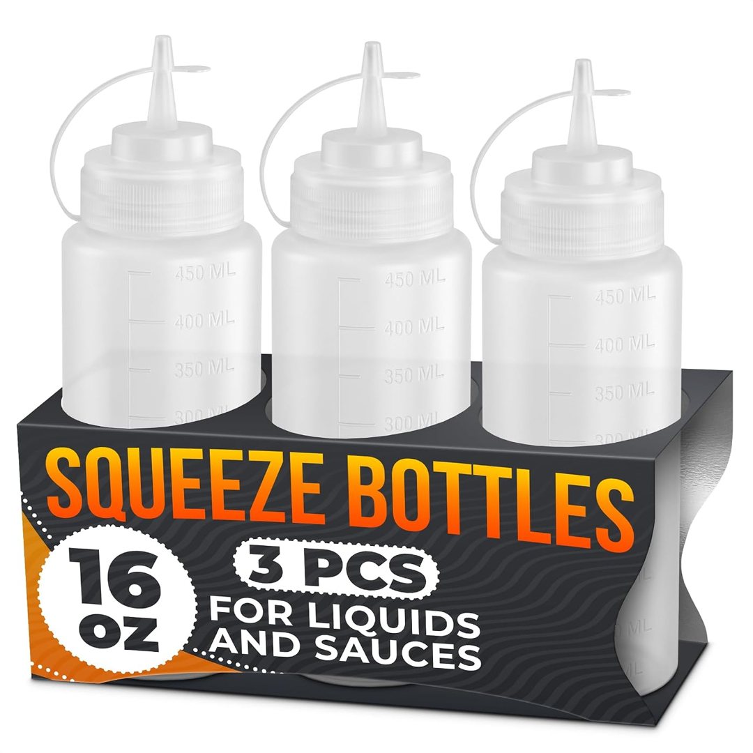 3 Pack 16 oz Condiment Squeeze Bottles for Sauces, Squirt Bottle for O, view 2