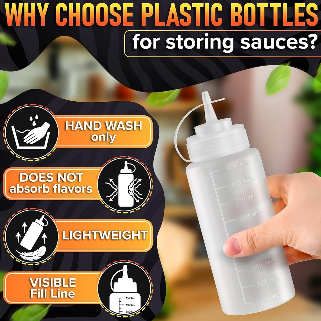 3 Pack 16 oz Condiment Squeeze Bottles for Sauces, Squirt Bottle for O, view 4