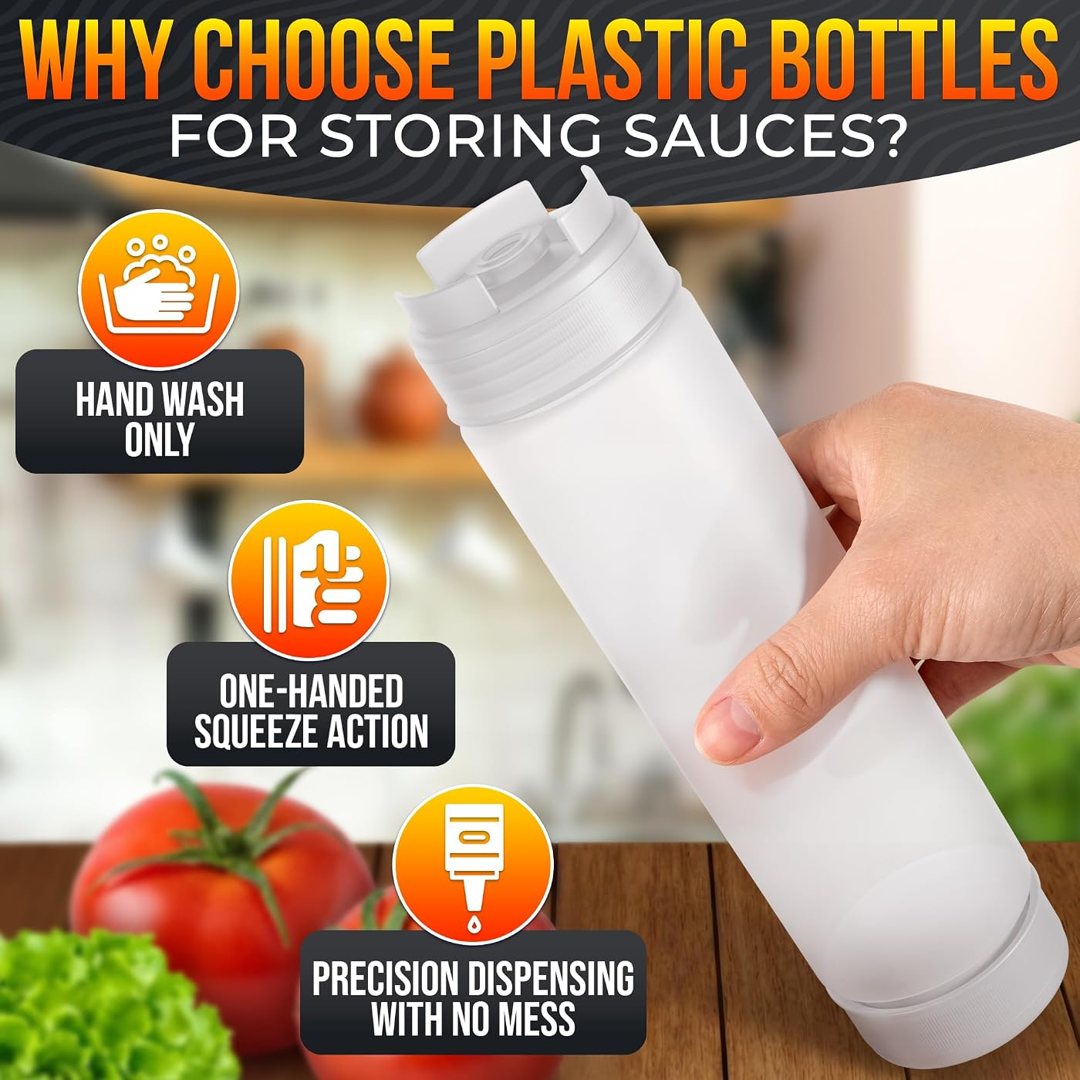 3 Pack 16 oz Inverted Condiment Squeeze Bottles for Sauces, Squirt Bot, view 4