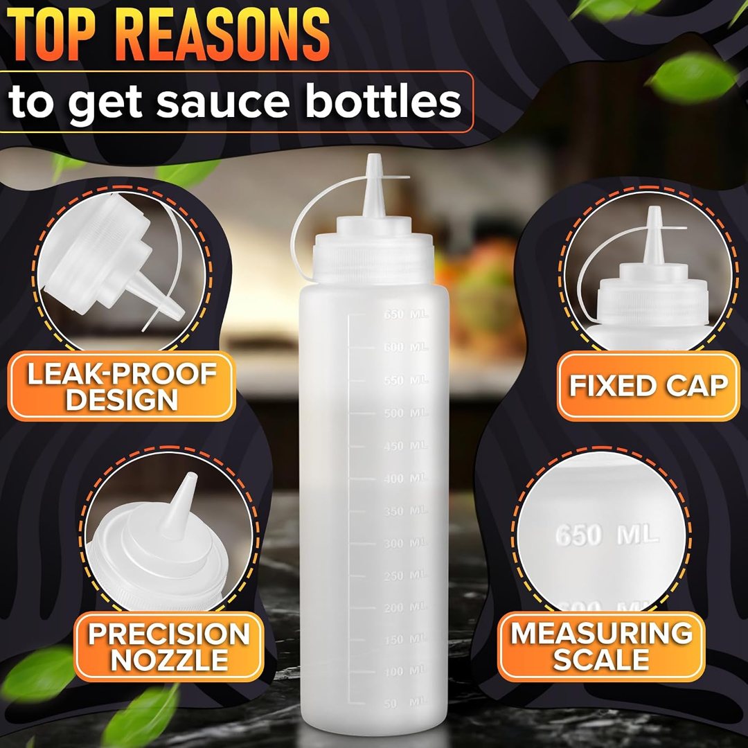 3-Pack 24oz Plastic Condiment Squeeze Bottles for Sauces with Tethered, view 5