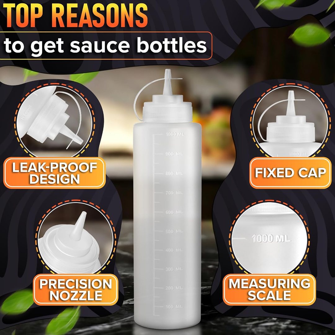3-Pack 36 oz Large Condiment Squeeze Bottles for Sauces, Squirt Bottle, view 4
