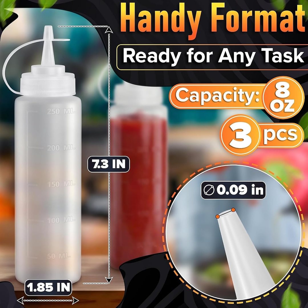 3 Pack 8 oz Condiment Squeeze Bottles for Sauces, Sauce Bottles Squeez, view 3
