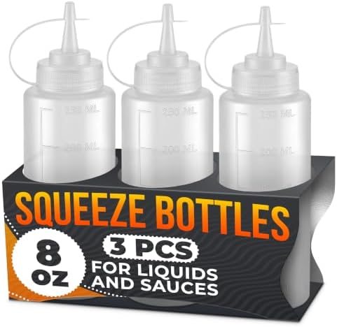 3 Pack 8 oz Condiment Squeeze Bottles for Sauces, Sauce Bottles Squeeze Set