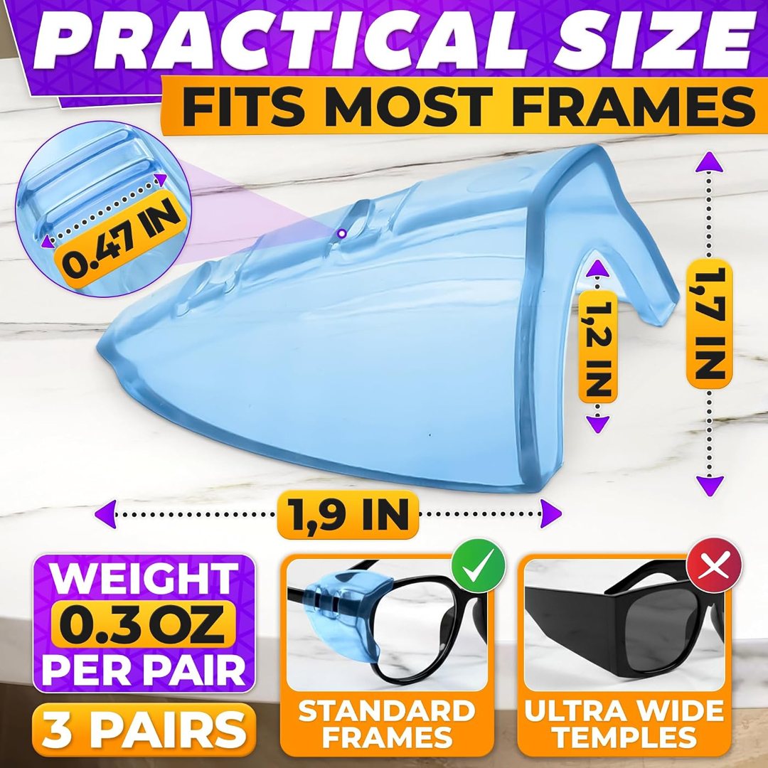3 Pcs Clip-On Side Shields for Glasses, a Secure Frame Fit (Blue), view 3