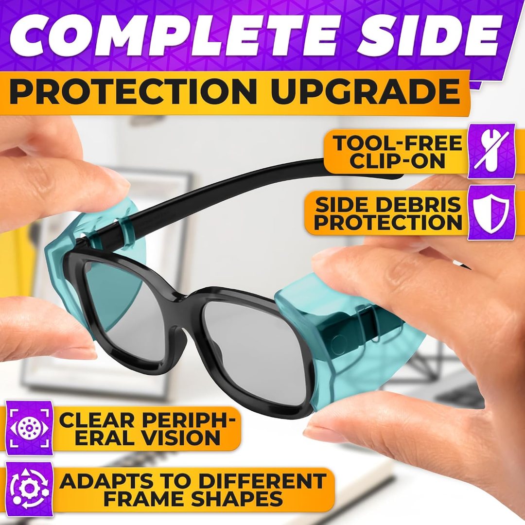 3 Pcs Side Shields for Safety Glasses, Clip On Eye Guards (Green), view 5