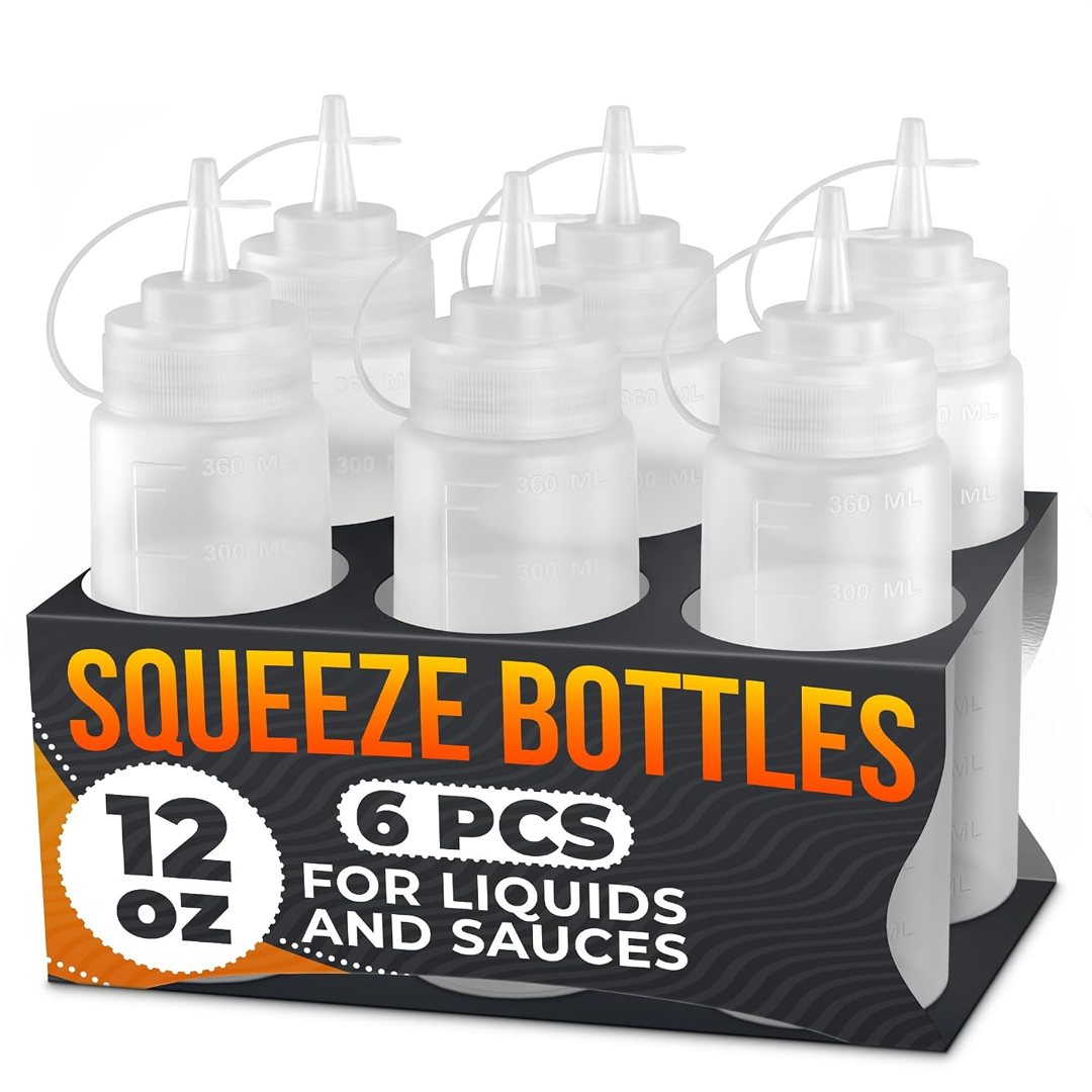 6-Pack 12 oz Condiment Squeeze Bottles for Sauces, Squirt Bottles for , view 2