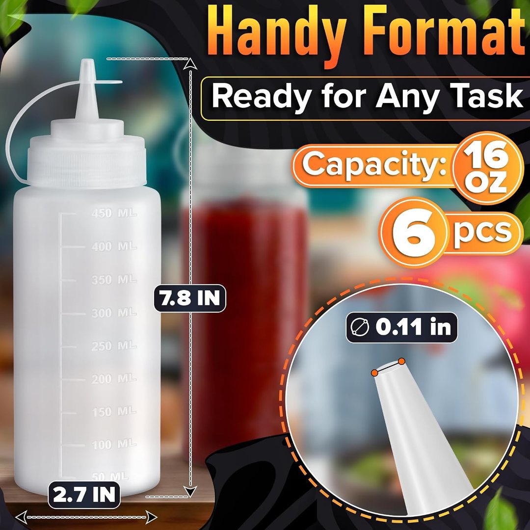 6-Pack 16 oz Sauce Squeeze Bottle, Condiment Squeeze Bottles for Sauce, view 3