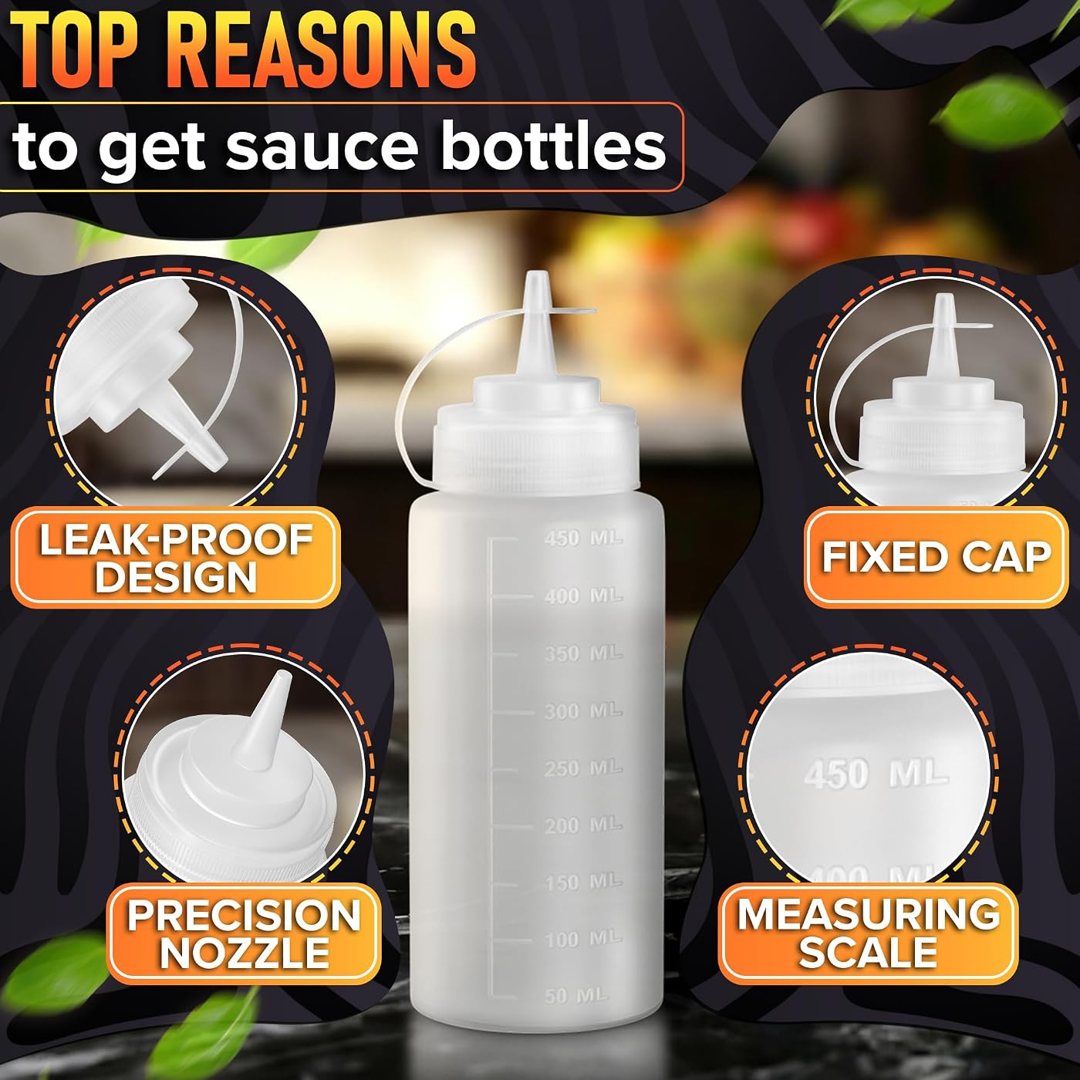 6-Pack 16 oz Sauce Squeeze Bottle, Condiment Squeeze Bottles for Sauce, view 5