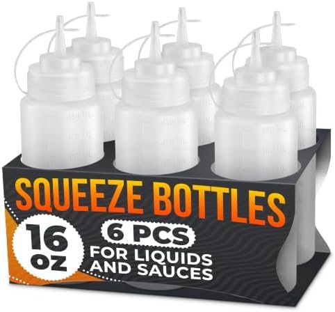 6-Pack 16 oz Sauce Squeeze Bottle, Condiment Squeeze Bottles for Sauces