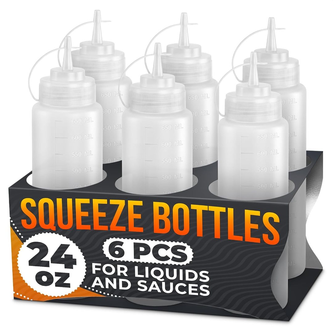 6-Pack 24 oz Plastic Condiment Squeeze Bottles for Sauces, Squirt Bott, view 2