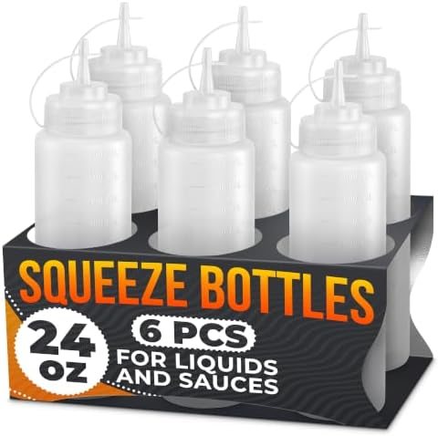 6-Pack 24 oz Plastic Condiment Squeeze Bottles for Sauces, Squirt Bottles