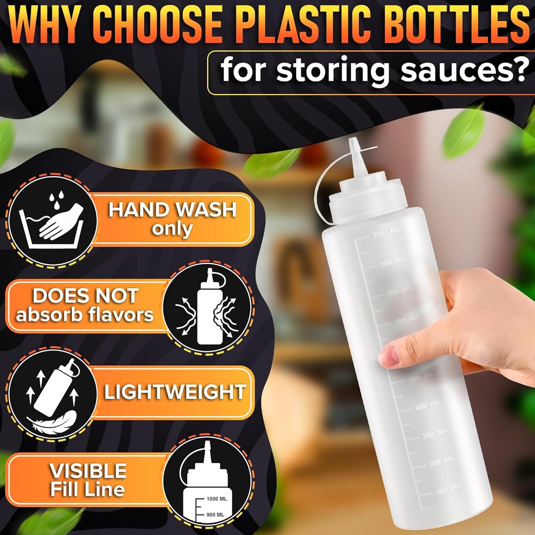6 Pack 36 oz Plastic Condiment Squeeze Bottles for Sauces, Syrup Bottl, view 4