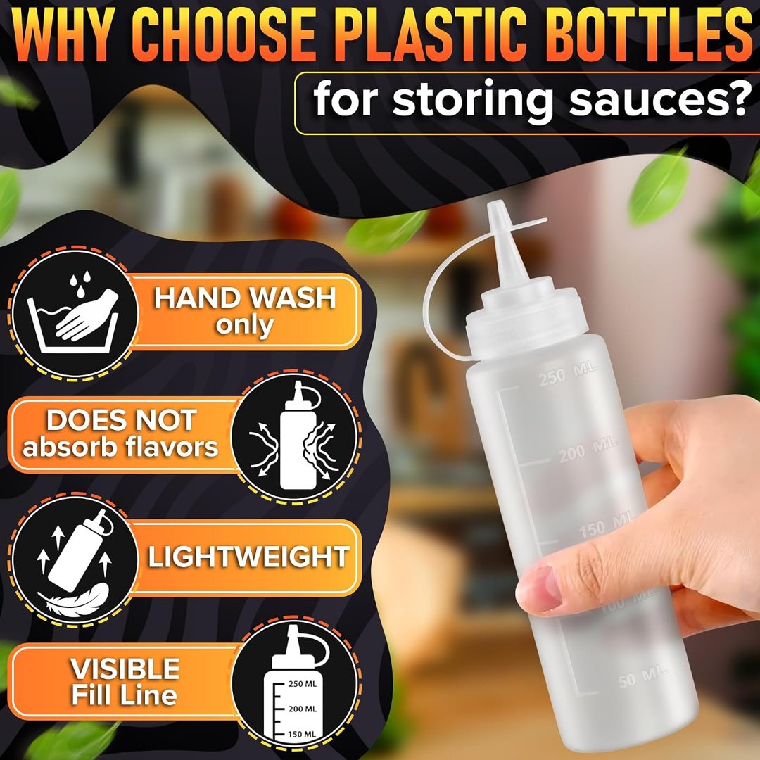 6 Pack 8 oz Condiment Squeeze Bottles for Sauces, Squirt Bottle for Li, view 4