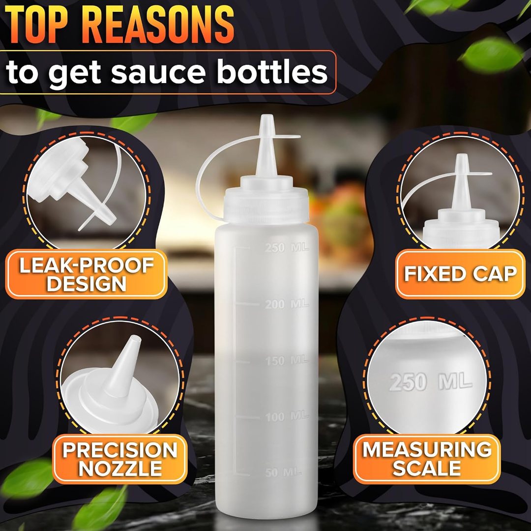 6 Pack 8 oz Condiment Squeeze Bottles for Sauces, Squirt Bottle for Li, view 5