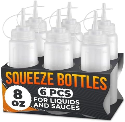 6 Pack 8 oz Condiment Squeeze Bottles for Sauces, Squirt Bottle for Liquids