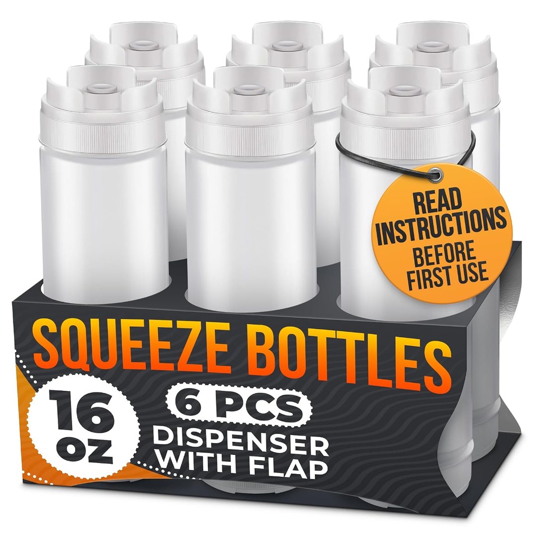 6-Pack Inverted Condiment Squeeze Bottles for Sauces 16 oz, Squirt Bot, view 2