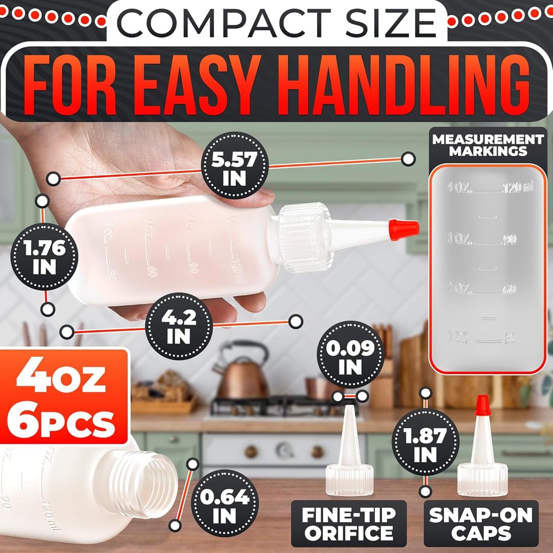 6-Pack Small Squeeze Bottles for Liquids 4 oz, Mini Sauce Dispensers, view 3