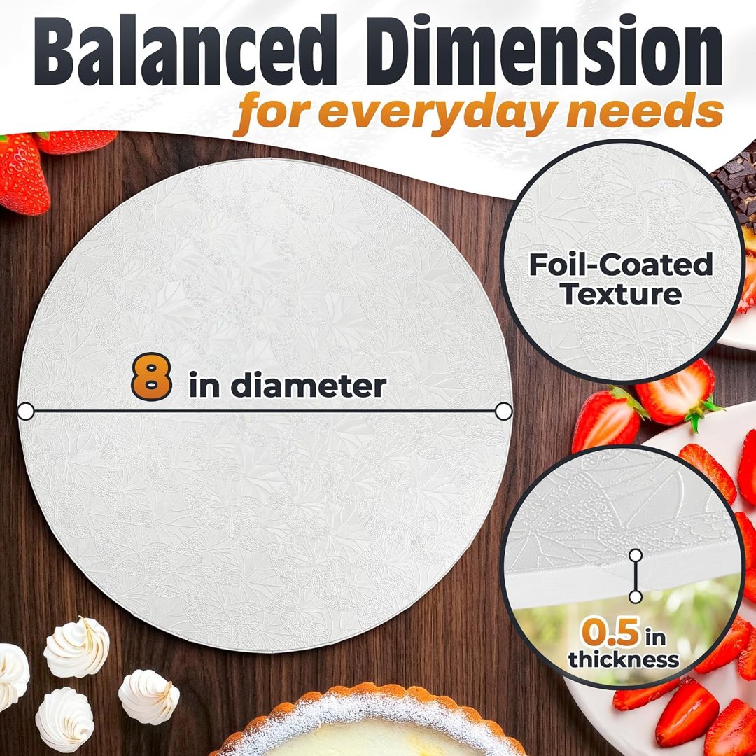 8 Inch Cake Drum, White Round Cake Board, 1/2 Inch Thick Cardboard, view 3