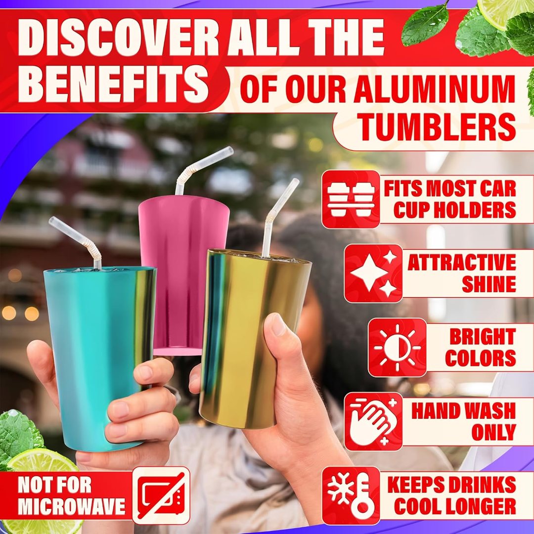 Aluminum Cups 15 oz Set of 6, Retro Metal Cups for Drinking, Metal Tum, view 5