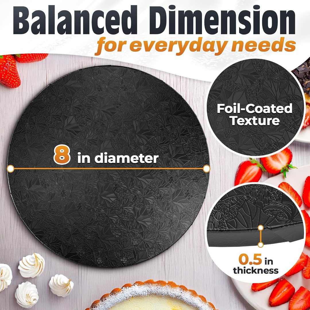 Black Cake Board, 8 Inch Round Cake Drum, 1/2 Inch Thick Cardboard, view 3
