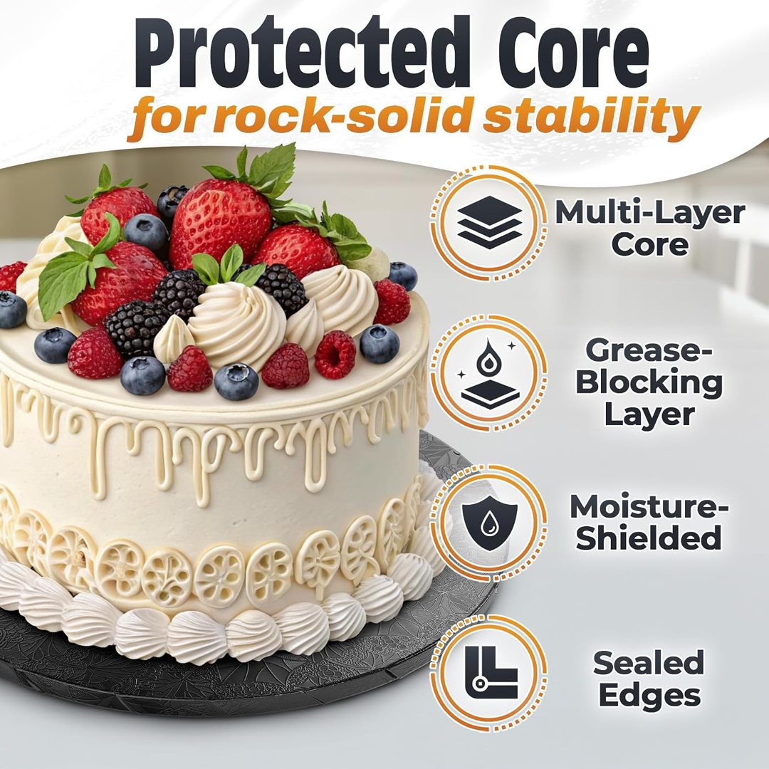 Black Cake Board, 8 Inch Round Cake Drum, 1/2 Inch Thick Cardboard, view 4