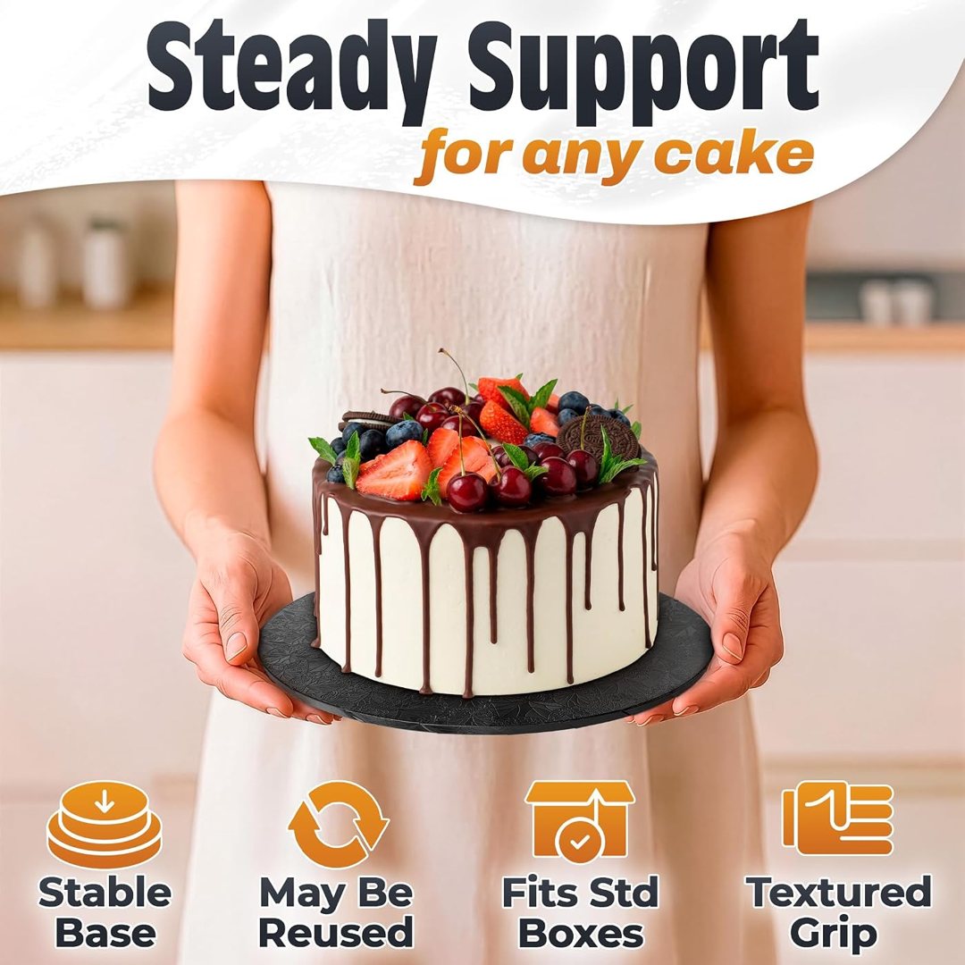 Black Cake Board, 8 Inch Round Cake Drum, 1/2 Inch Thick Cardboard, view 5