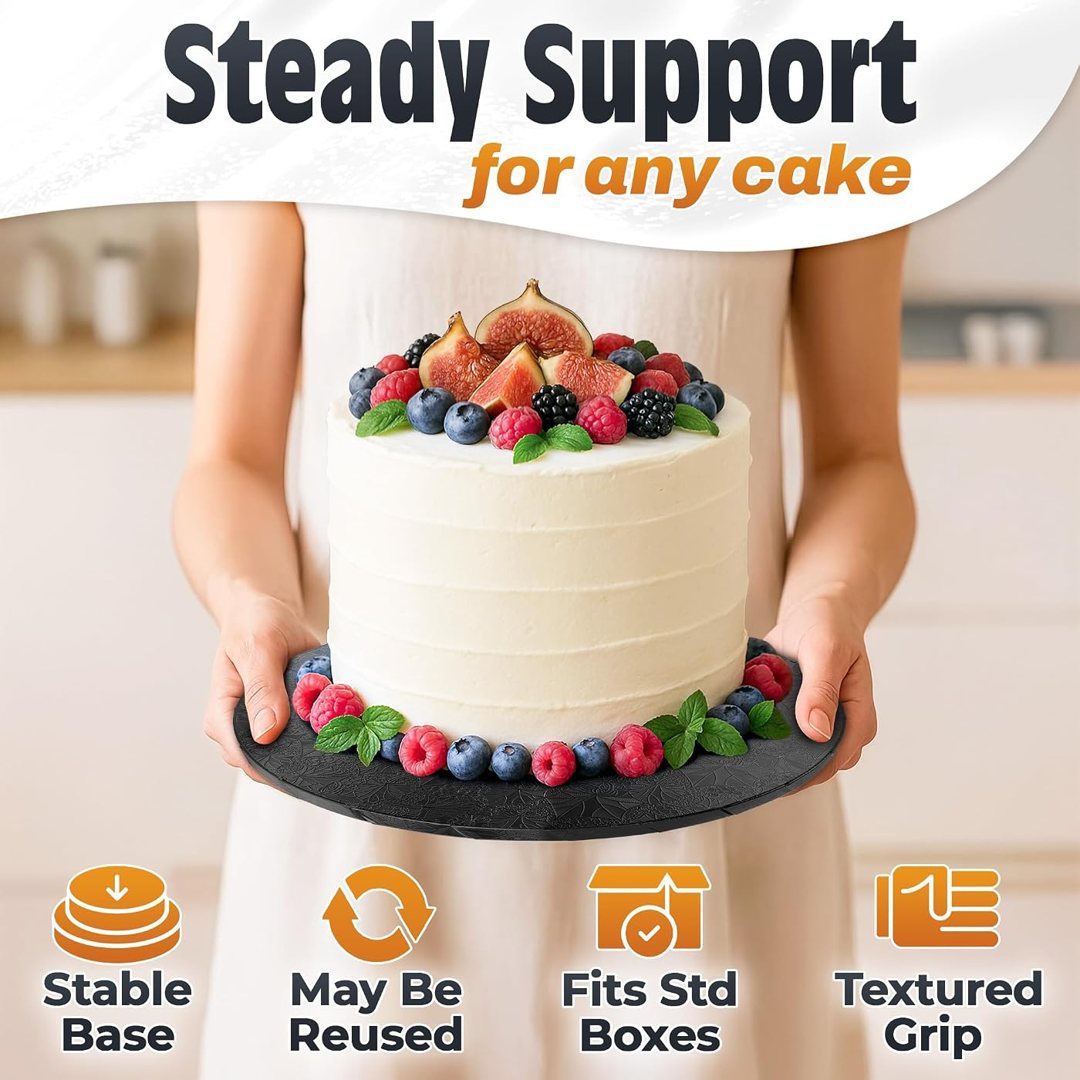 Black Cake Drum 10 Inch, Round Cake Board, 1/2 Inch Thick Cardboard, view 5