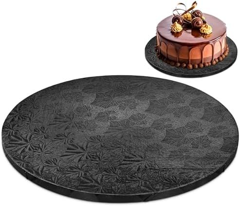 Black Cake Drum 12 Inch, Round Cake Board, 1/2 Inch Thick Cardboard