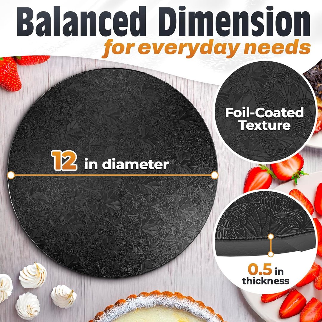 Black Cake Drum 12 Inch, Round Cake Board, 1/2 Inch Thick Cardboard, view 3