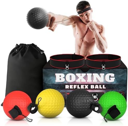 Boxing Reflex Ball Set, 4 Balls and 2 Headbands, Reaction Training