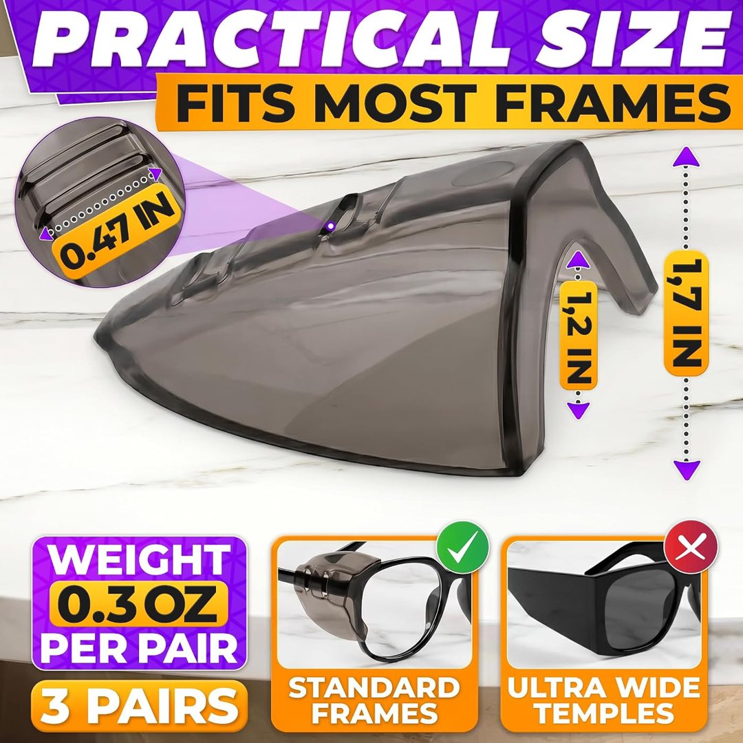 Brown Safety Side Shields for Glasses Clip-On - 3 Pack Multi-Frame Fit, view 3