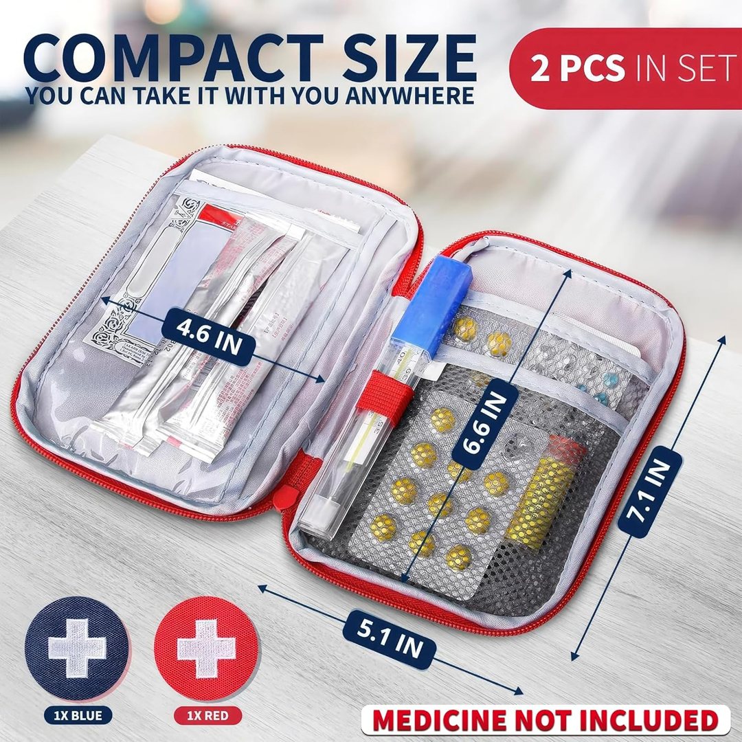 First Aid Bag Empty 2 Pcs, Small Travel Medical Pouch with Zipper, view 3