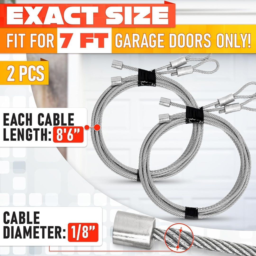 Garage Door Cable Replacement Kit for 7 Ft Door, 102 In Long, 2 Pack, view 3