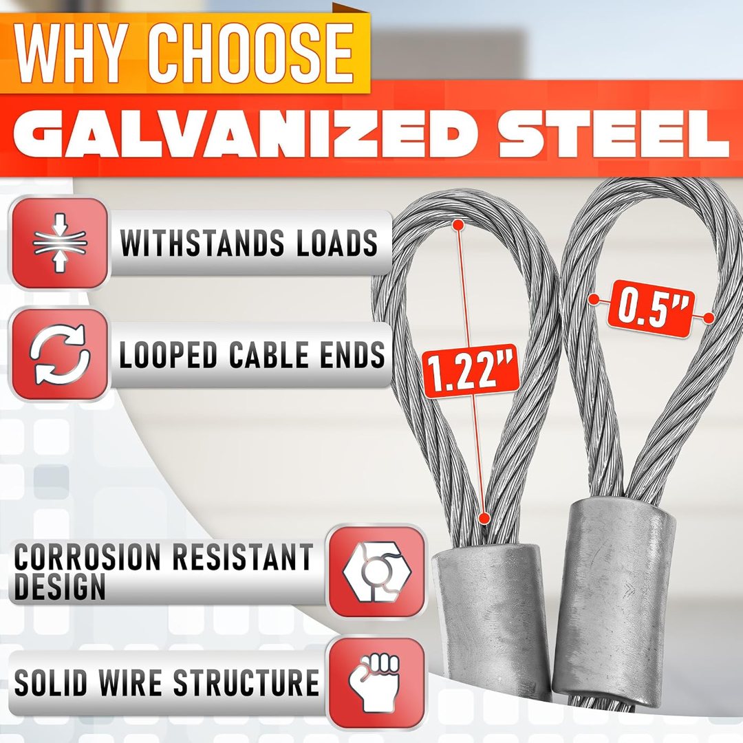 Garage Door Cables for 8 Ft Door, 9 Ft 7 in Galvanized Steel, 2 Pack, view 4