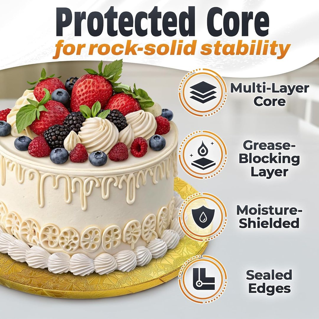 Gold Cake Drum 12 Inch, Round Cake Board, 1/2 Inch Thick Cardboard, view 4